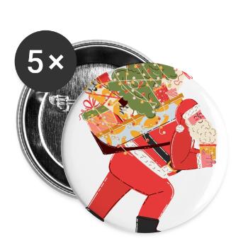 Santa Carrying Christmas Tree and Gifts - Buttons large 2.2'' (5-pack) - white