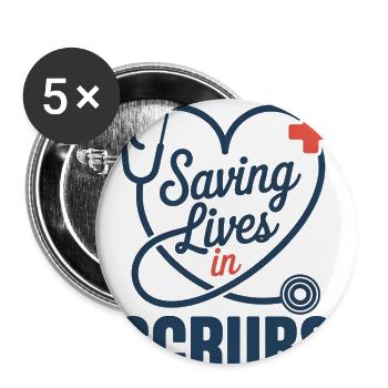 Saving Lives in Scrubs Heart Stethoscope - Buttons large 2.2'' (5-pack) - white