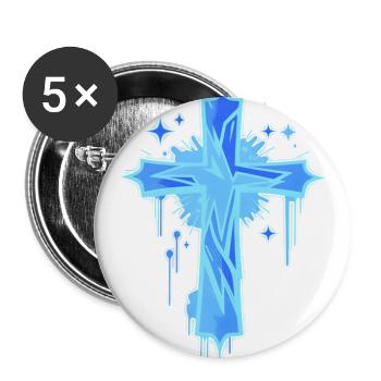 Energetic Neon Blue Christian Cross Symbol - Buttons large 2.2'' (5-pack) - white