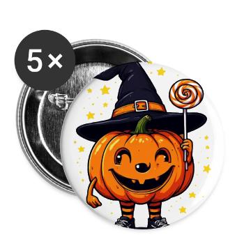 Pumpkin Witch with Lollipop - Buttons large 2.2'' (5-pack) - white