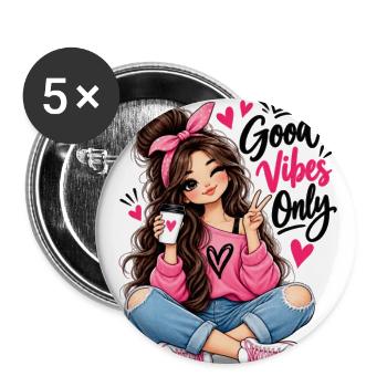 Cute girl with Coffee  - Buttons large 2.2'' (5-pack) - white