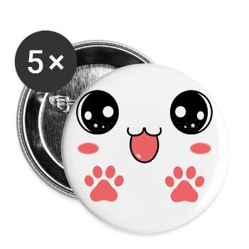 Sweet Smiling Cat Face Paw - Buttons large 2.2'' (5-pack) - white