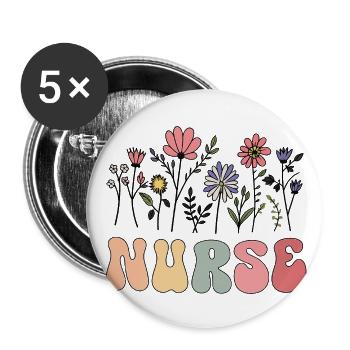 Nurse Graphic Shirts for Women Boho Floral Nurse  - Buttons large 2.2'' (5-pack) - white