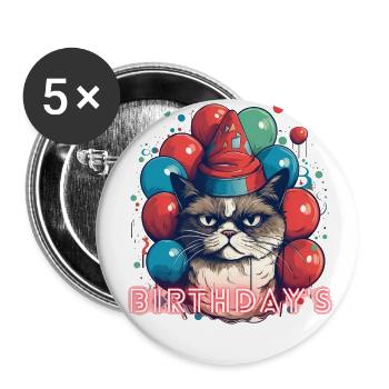 Grumpy Birthday Cat With Ballons - Buttons large 2.2'' (5-pack) - white