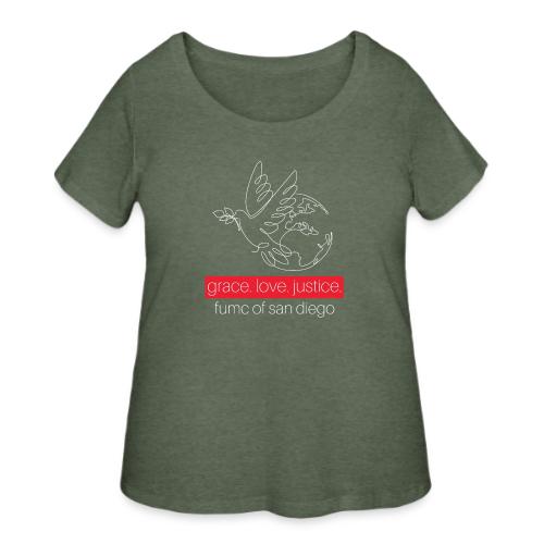 Grace. Love. Justice.- dove and earth graphic - Women's Curvy T-Shirt