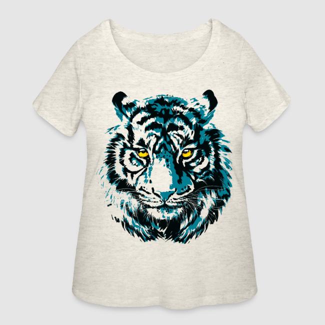 Colorful Turquoise Tiger Head Portrait Drawing