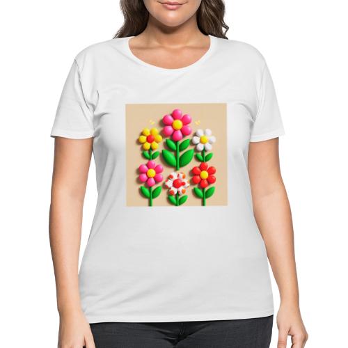 3D Flowers and Butterflies in Amber, Floral Design - Women's Curvy T-Shirt