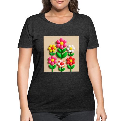 3D Flowers and Butterflies in Amber, Floral Design - Women's Curvy T-Shirt