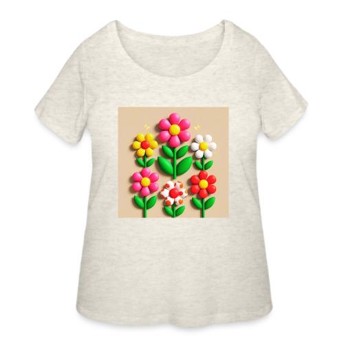 3D Flowers and Butterflies in Amber, Floral Design - Women's Curvy T-Shirt