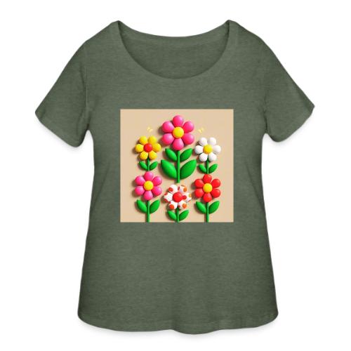 3D Flowers and Butterflies in Amber, Floral Design - Women's Curvy T-Shirt