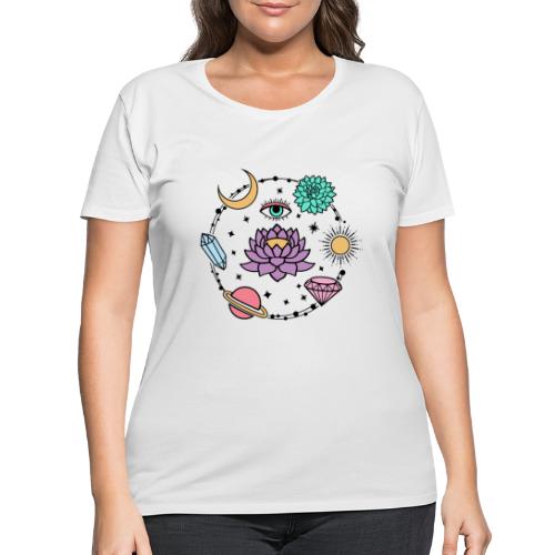 Healing Crystal, Moon, Flower, Sun - Women's Curvy T-Shirt