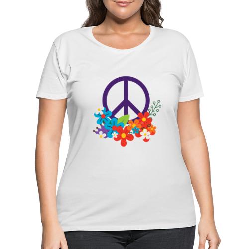 Hippie Peace Design With Flowers - Women's Curvy T-Shirt