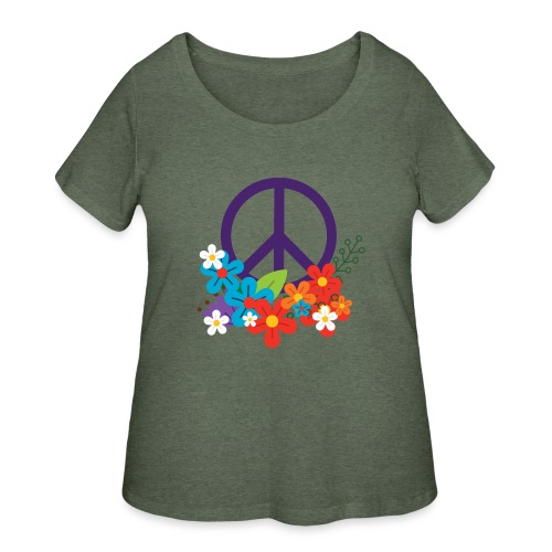 Hippie Peace Design With Flowers - Women's Curvy T-Shirt