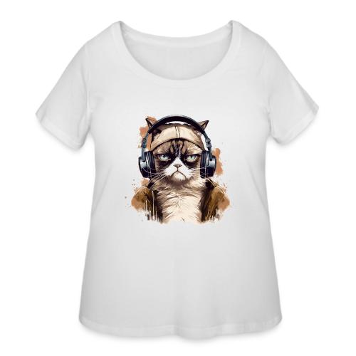 Funny Cat - grumpy face - Women's Curvy T-Shirt