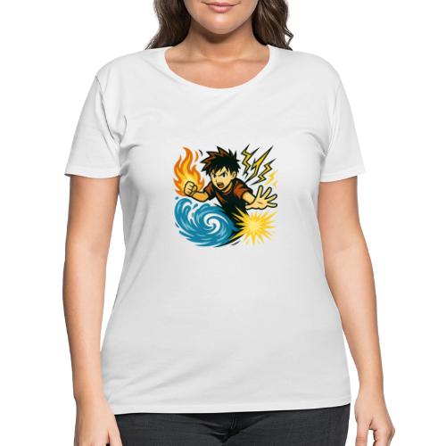 Anime Elemental Warriors | Fire, Water, Lightning - Women's Curvy T-Shirt