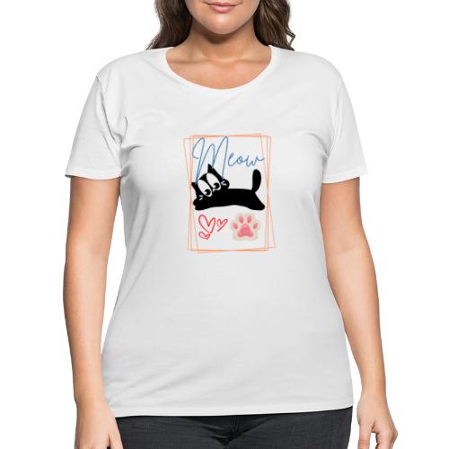Meow Cat Paw Cute Kitty Lover Design - Women's Curvy T-Shirt