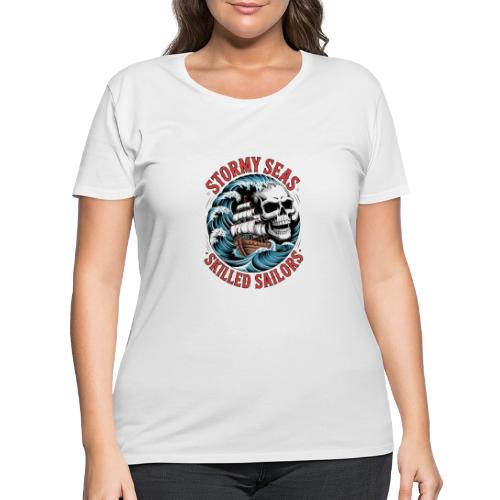 Stormy Seas Skull Pirate Ship Nautical Ocean Waves - Women's Curvy T-Shirt