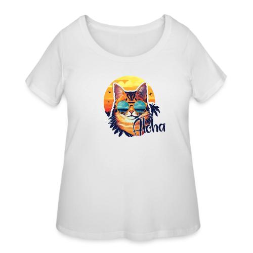 Funny Cat in Hawaiian Aloha Sunglasses - Women's Curvy T-Shirt