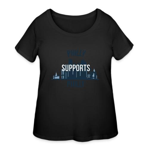 Philly Supports Philly skyline blue transparentbg - Women's Curvy T-Shirt