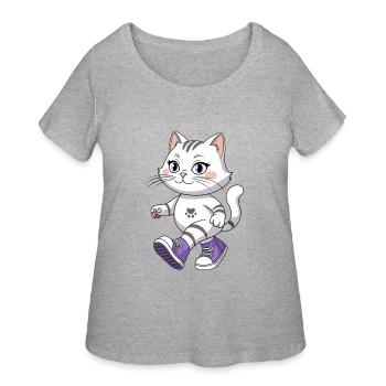 Cat Sneaker - Women's Curvy T-Shirt - heather gray - Front