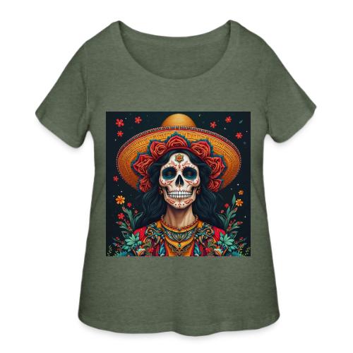 Charra Skull Art | Traditional Mexican Design - Women's Curvy T-Shirt