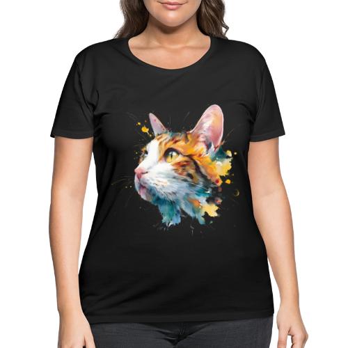 Cat: Feline Ink Burst - Women's Curvy T-Shirt