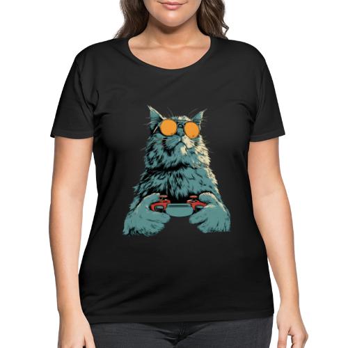 Cat: Fluff Mode On - Women's Curvy T-Shirt