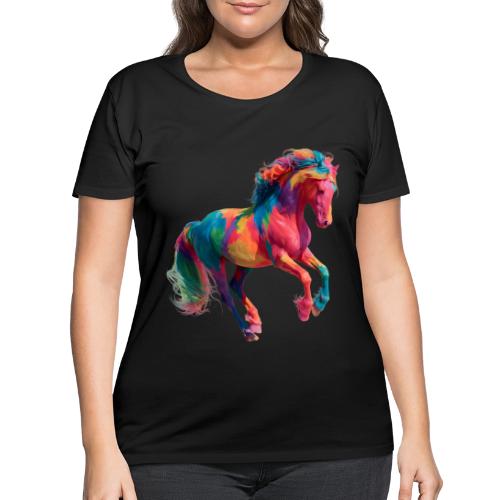 Colorful Paint Splatter Horse Art - Women's Curvy T-Shirt