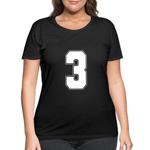 White Number 3 – Varsity Font - Women's Curvy T-Shirt