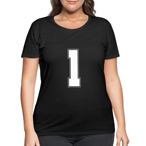 White Number 1 – Varsity Font - Women's Curvy T-Shirt