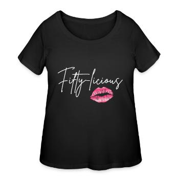 Fifty Licious Funny 50th Birthday Queen 50 Years B - Women's Curvy T-Shirt - black - Front - Giselle (180cm)