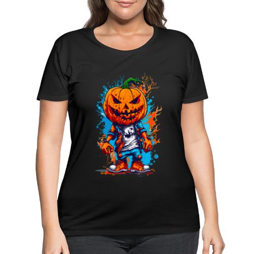 Elevate Halloween with Our Pumpkin Head T-Shirt! - Women's Curvy T-Shirt