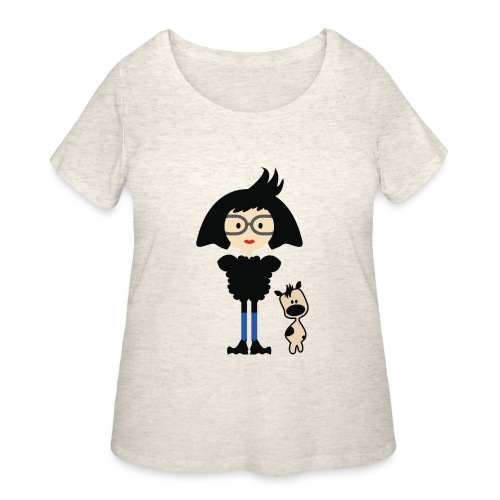 Big Hair Fashionista Girl and Her Cute Dog - Women's Curvy T-Shirt