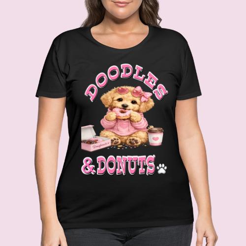 Doodles & Doughnut Cozy Dog Mom Design - Women's Curvy T-Shirt
