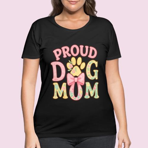 Proud Dog Mom Floral Paw Bow - Women's Curvy T-Shirt