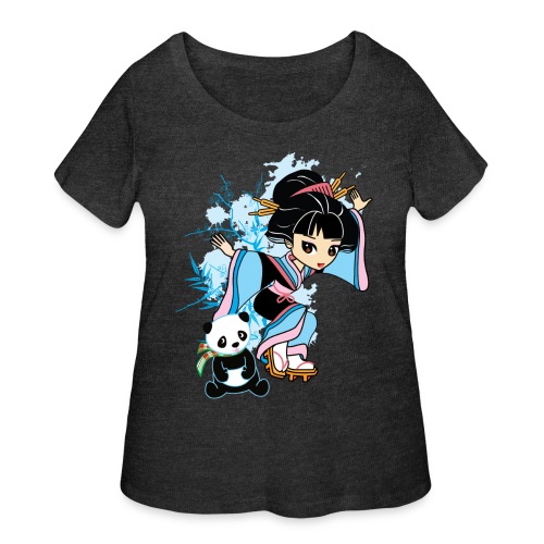 Cartoon Kawaii Geisha Panda Ladies T-shirt by - Women's Curvy T-Shirt