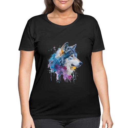 Splash-Art Wolf Head - Women's Curvy T-Shirt