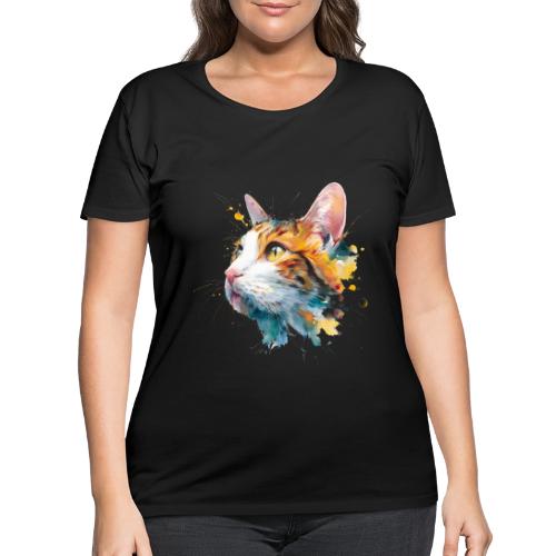 Cat: Feline Ink Burst - Women's Curvy T-Shirt