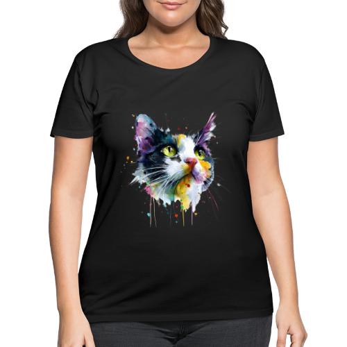 Cat: Painted Purr Expression - Women's Curvy T-Shirt