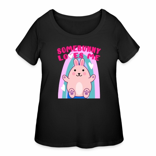 Easter Bunny Rabbit Rainbow Hearts Kawaii Anime LG - Women's Curvy T-Shirt