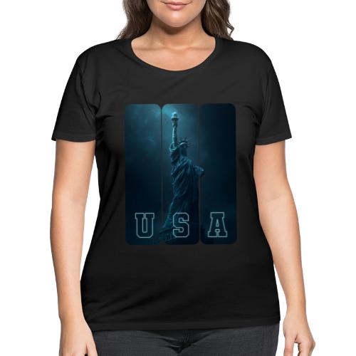 Neon Liberty USA Triptych - Women's Curvy T-Shirt