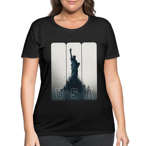 USA: Liberty Rising Over Manhattan - Women's Curvy T-Shirt