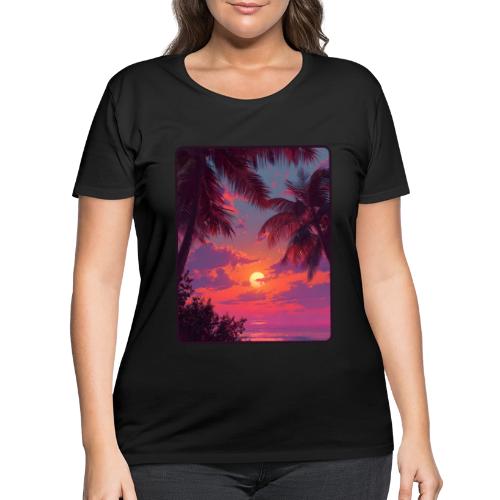 Tropical Sunset Palm Silhouette Design - Women's Curvy T-Shirt
