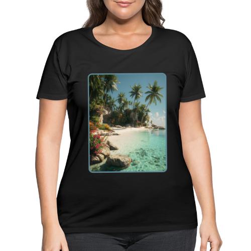 Serene Tropical Beach Floral Design - Women's Curvy T-Shirt