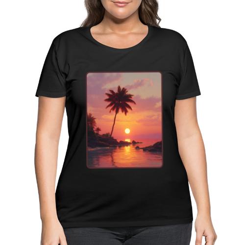 Tropical Beach Sunset Palm Design - Women's Curvy T-Shirt