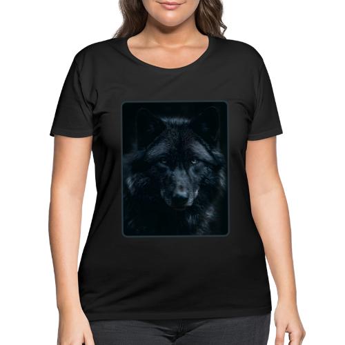 Black Wolf Intense Eyes Portrait Design - Women's Curvy T-Shirt