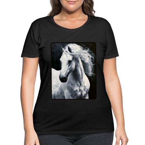 White Horse Oil Painting Design - Women's Curvy T-Shirt