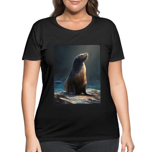 Fur Seal Artistic Shore Portrait Design - Women's Curvy T-Shirt