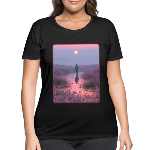 Ethereal Sunset Flower Field Art - Women's Curvy T-Shirt