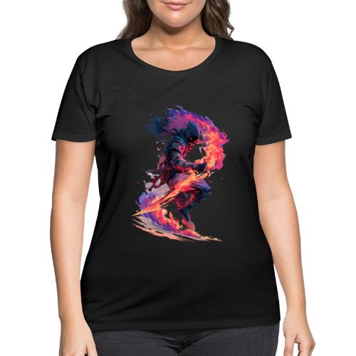 Flaming Ninja Warrior Fantasy Design - Women's Curvy T-Shirt